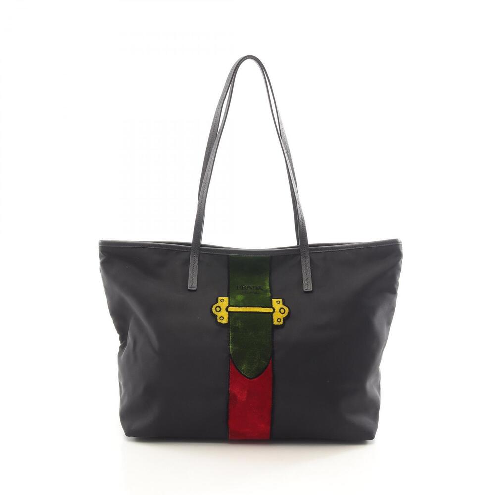 Prada Cahier Trompe loeil Tote Bag Saffiano Leather Black Multicolor